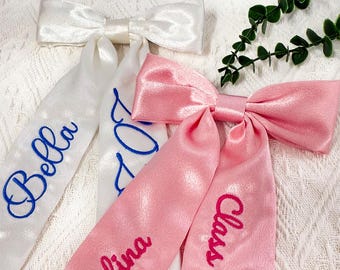 Personalized Graduation Bow Hair Clip: Embroidered Satin Keepsake