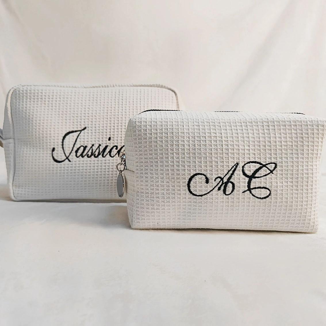 Custom Embroidered Waffle Cosmetic Bag: Eco-Friendly Travel Toiletry Bag