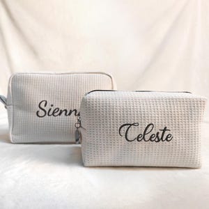 Personalized Embroidered Waffle Makeup Bag, Custom Monogrammed Makeup Bag, Bridesmaid Makeup Bag, Travel Bag, Bridal Party Gifts