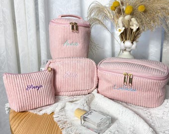 Custom Embroidered Corduroy Cosmetic Bag Set: Eco-Friendly Travel Organizers