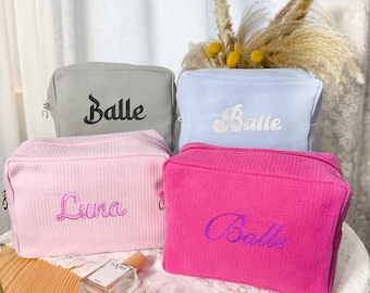 Bridesmaid Gift, Bride Large Makeup Bags, Embroidered Makeup Bags, Waffle Embroidered Makeup Bags, Makeup Organizer, Bridesmaid Gifts
