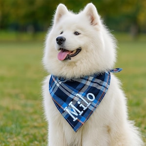 Personalized Dog Bandana, Custom Name Dog Bandana, Plaid Dog Scarf, Embroidered Dog Bandana, Monogram Dog Scarf, Dog Neckerchief, Summer Pup
