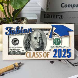 Porta billetes de graduación personalizado, regalo de madera personalizado para graduados de secundaria y universidad, regalo de graduación único para él/ella.