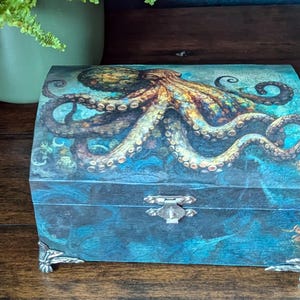 Decoupage Octopus Jewelry Box: Bohemian Marine Trinket Chest