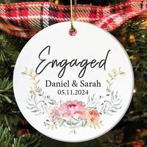Engaged Christmas Ornament, Personalized First Christmas Keepsake, Custom Couples Ornament, Anniversary Gift, We&#39;re Engaged Ornament