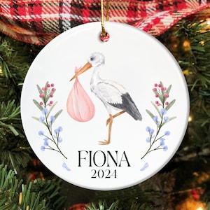 Personalized Baby Stork Ornament, Baby Stork Holiday Ornament, Stork Ornament, Gift for New Parents, New Mom, Little Stork Baby Ornament