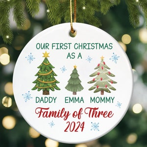 Family of Three Christmas Ornament, Custom  New Baby Christmas 2024 Ornament, Family of 3, Family Ornament, First Christmas Ornament