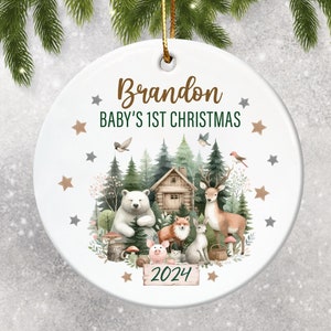 Safari Baby First Christmas Ornament, Personalized Baby Christmas Ornament, Baby&#39;s 1st Christmas Keepsake, Kids Name Ornament