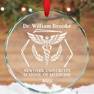 Custom Doctor Caduceus Ornament, Keepsake Personalized Christmas Ornament, Custom Doctor Xmas Ornament, Personalized Name and Medical School