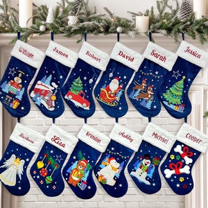 Personalized Christmas Stockings, Custom Blue Velvet Stocking, Embroidered Name Stocking for Christmas, Xmas Decoration, Family Holiday Gift