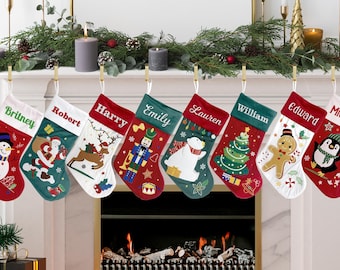 Custom Luxury Velvet Stocking, Christmas Stockings, Personalized Embroidered Name Stocking for Family, Holiday Stocking, Christmas Decor