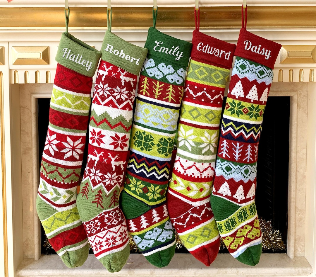 Personalized Knitted Christmas Stockings Embroidered Stockings Family