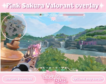 Valorant Twitch/Youtube Overlay - Pink Sakura themed (Map border optional) !!