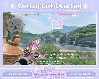 Cutesy Cat Twitch/Youtube Overlay - Hand drawn by me! (Crosshair optional) !! <3