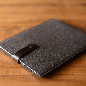Felt iPad Sleeve with Leather Strap Charocal Felt with Black Leather for 9.7, 10.2/10.5, 10.9/11, 12.9 iPad Air/Pro, Made in the USA image 2