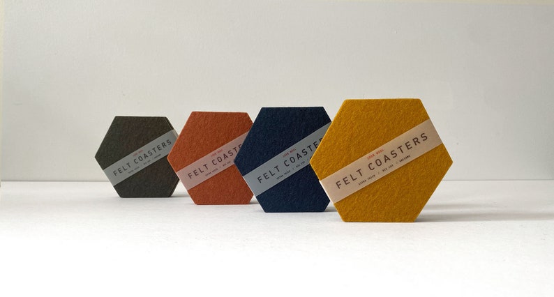 Felt Hexagon Coaster 100% Wool Felt, Set of Two or Set of Four Multiple Colors image 5