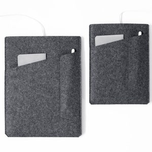 Made in the USA iPad Sleeve with Apple Pencil Pocket Charcoal Felt for 10.5, 11, 12.9 iPad Pro, 10.2 iPad or 9.7 iPad Pro/Air image 2