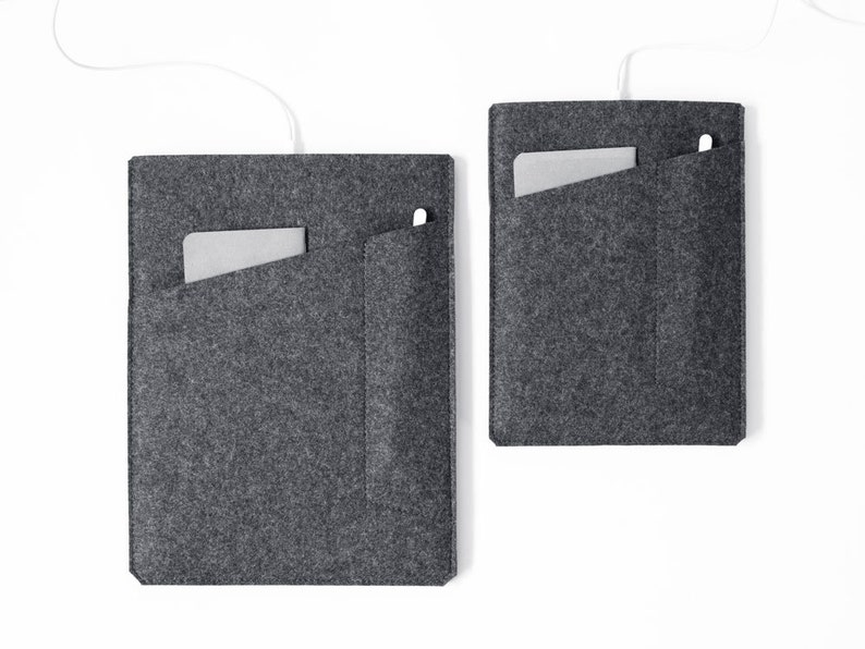 Made in the USA iPad Sleeve with Apple Pencil Pocket Charcoal Felt for 10.5, 11, 12.9 iPad Pro, 10.2 iPad or 9.7 iPad Pro/Air image 2