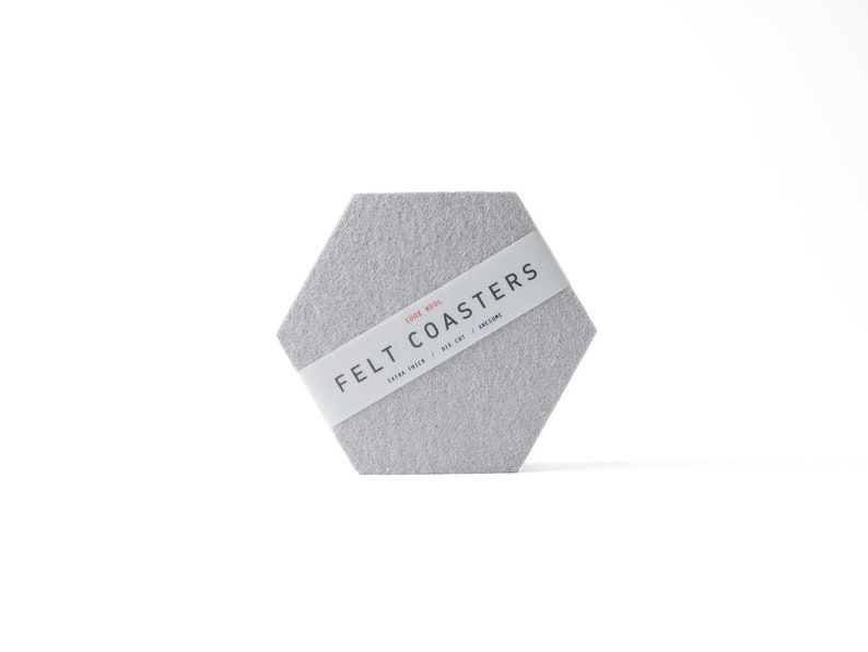 Felt Hexagon Coaster 100% Wool Felt, Set of Two or Set of Four Multiple Colors image 3