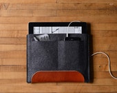 iPad Air Carryall - Charcoal Felt and Brown Leather Patch, Pocket