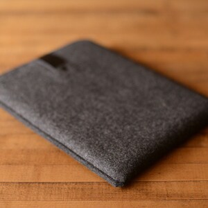 Felt iPad Sleeve with Leather Strap Charocal Felt with Black Leather for 9.7, 10.2/10.5, 10.9/11, 12.9 iPad Air/Pro, Made in the USA image 4