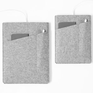 Made in the USA Felt Pad Sleeve with Pockets Grey Felt for 9.7, 10.2/10.5, 10.9/11, 12.9 iPad Air/Pro image 3