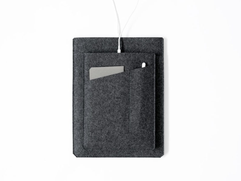 Made in the USA iPad Sleeve with Apple Pencil Pocket Charcoal Felt for 10.5, 11, 12.9 iPad Pro, 10.2 iPad or 9.7 iPad Pro/Air image 1