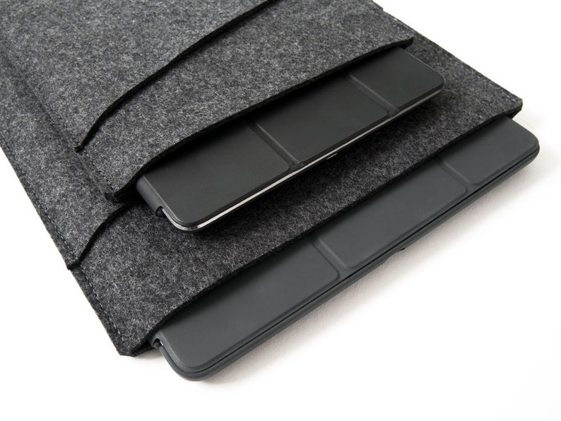 Made in the USA iPad Sleeve with Apple Pencil Pocket Charcoal Felt for 10.5, 11, 12.9 iPad Pro, 10.2 iPad or 9.7 iPad Pro/Air image 3