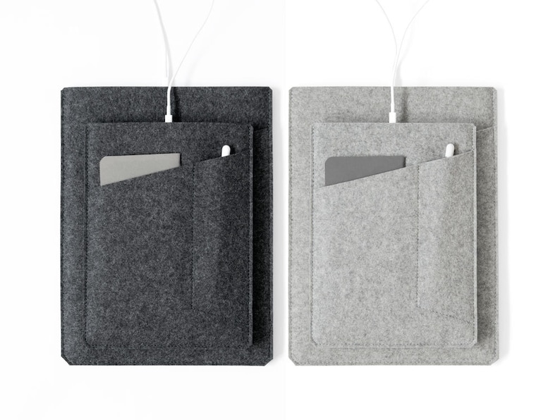 Made in the USA Felt Pad Sleeve with Pockets Grey Felt for 9.7, 10.2/10.5, 10.9/11, 12.9 iPad Air/Pro image 4