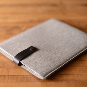 Felt iPad Sleeve with Leather Strap Grey Felt with Black Leather for 9.7, 10.2/10.5, 10.9/11, 12.9 iPad Air/Pro, Made in the USA image 3