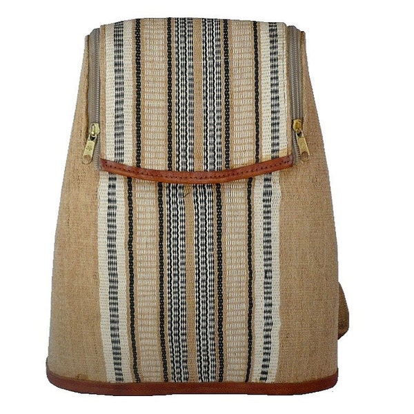 WILLIE French Vintage Woven Backpack Trimmed with Leather