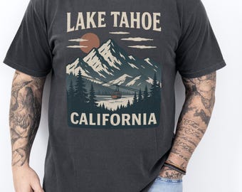 Lake Tahoe Shirt Comfort Colors, Retro California Ski Gift for Him, Lake Life Hiking Tee, Mountain Vacation Souvenir T-Shirt, Lake Tahoe Tee