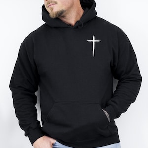 Sudadera con capucha de cruz cristiana, sudadera cristiana, sudadera con capucha de fe, regalo religioso para él, sudadera con capucha de Jesús, ropa de iglesia, regalo de bautismo para él