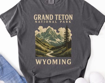 Grand Teton Shirt, Comfort Colors® National Park Tee, Wyoming Mountains Hiking Gift for Dad, Retro Nature T-Shirt, Outdoor Camping Shirt