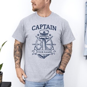 Personalized Captain Shirt - Custom Boat Captain T-Shirt, Boat Owner Gift, Funny Boating Shirt Men, Gift for Dad, Personalized Sailer Tee Sport Grey
