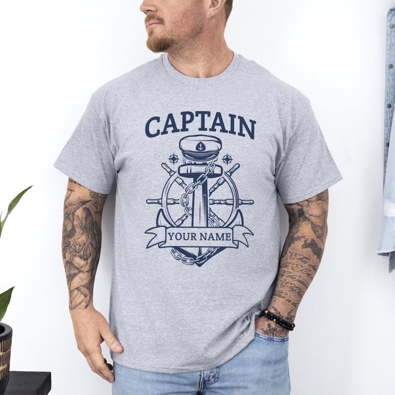 Personalized Captain Shirt - Custom Boat Captain T-Shirt, Boat Owner Gift, Funny Boating Shirt Men, Gift for Dad, Personalized Sailer Tee Sport Grey