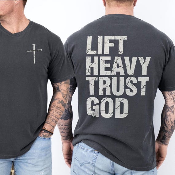 Christian Gym Shirt for Men, Comfort Colors® Faith Workout Gift, Religious Weightlifting Apparel, Lift Heavy Trust God Tee