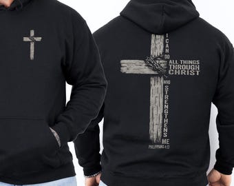 Christlicher Hoodie für Männer, Philipper 4:13 Bibel-Vers-Sweatshirt, religiöses Geschenk für Papa, auf Glauben basierender Hoodie für ihn
