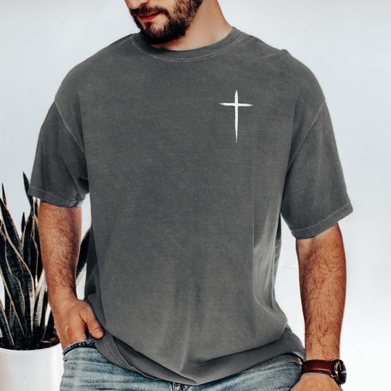 Christian Cross Comfort Colors Shirt, Minimal Faith Tee , Religious Gift for Him, Simple Christian Graphic Top