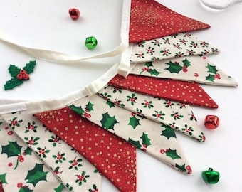 Christmas Bunting in a Scandi design with 12 small flags- Christmas tree decoration, scandi bunting, new red fabric for 2024