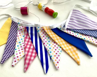 Circus bunting, bright colour fabric garland, party flag banner, 8ft long bunting inc ties