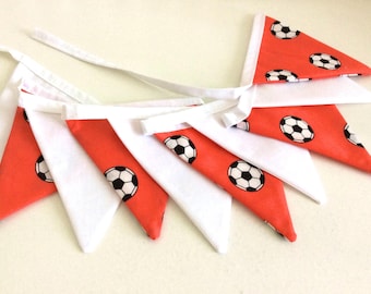 Football bunting in red and white, 10 small double sided flags, soccer bunting red and white