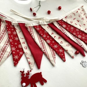 Christmas Bunting Scandinavian Style - 12 flag Fabric Garland Banner, scandi bunting 8.5ft long, red snowflake fabric change see picture 9