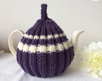 Knitted Tea Cosy - 6 cup pot chunky thick knitted purple tea cozy hygge style