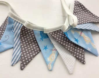 Baby gender reveal bunting, nursery fabric garland, 10 flags  long, 5ft or 1.6m long baby shower, christening gift, 1st birthday party,