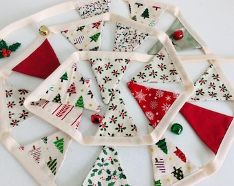 Mini Scandi Christmas Bunting with holly, stars, and trees, 18 mini flags Christmas tree deco 2m inc ties perfect for small spaces
