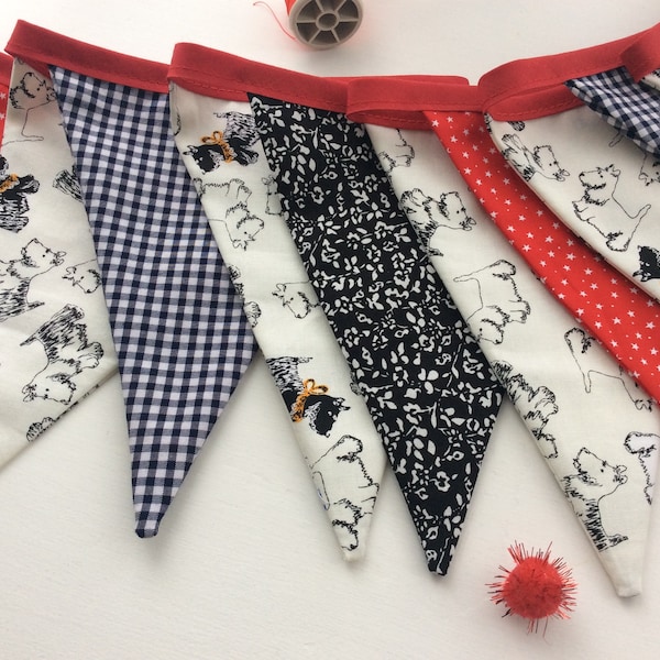 Dog bunting fabric banner, - red, white and black with westies, and Scottie dogs 11 flag