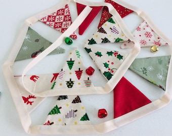 Christmas Bunting in a Scandi tree design with 12 mini flags, Christmas tree decoration ooak piece