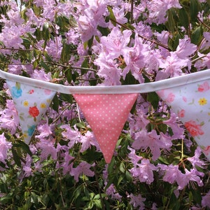 Floral Bunting / fabric banner 11 small blue and Pink flag Fabric Garland, bedroom or party banner, photo prop image 3