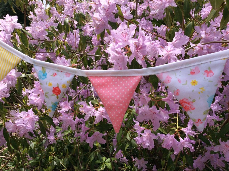 Floral Bunting / fabric banner 11 small blue and Pink flag Fabric Garland, bedroom or party banner, photo prop image 3